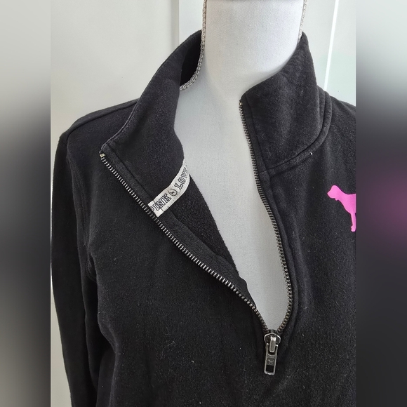 Victoria Secret PINK Black Quarter-Zip Pullover with Pink Logo - Picture 4 of 11